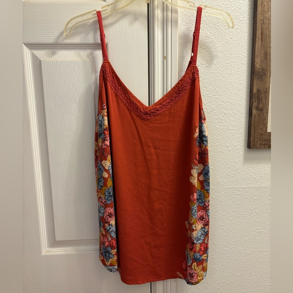 torrid Rust Red Floral-Panel Spaghetti Strap Cami